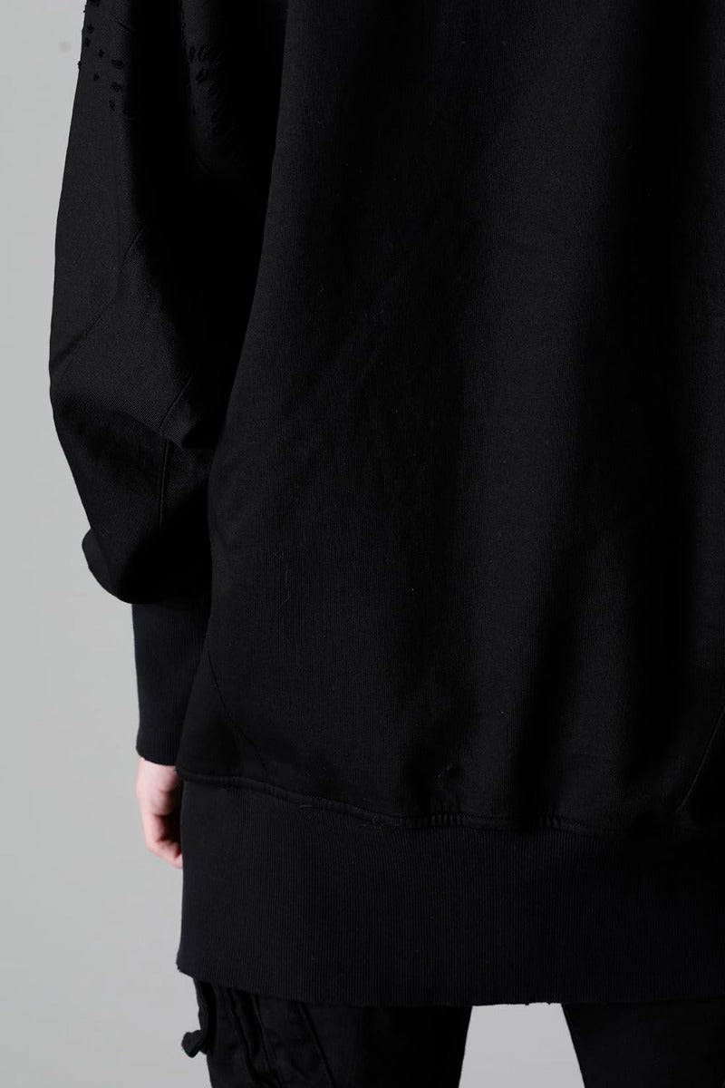 Cotton Sweat Damaged Pullover Black