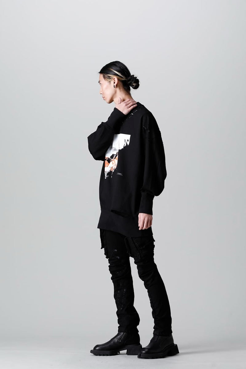 Cotton Sweat Damaged Pullover Black