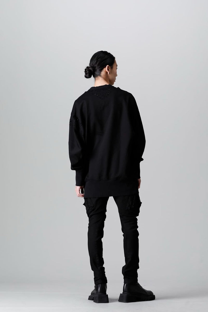 Cotton Sweat Damaged Pullover Black