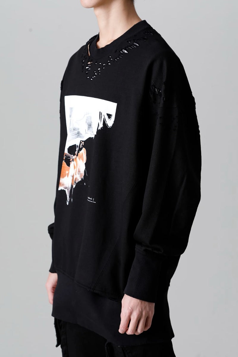 Cotton Sweat Damaged Pullover Black