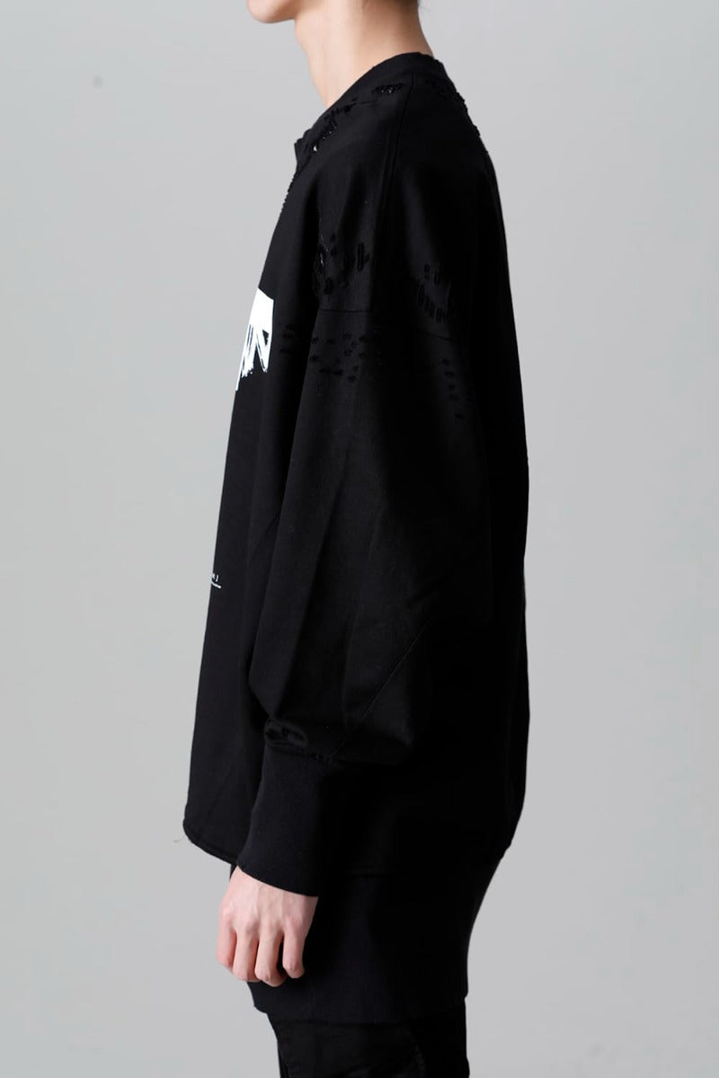 Cotton Sweat Damaged Pullover Black