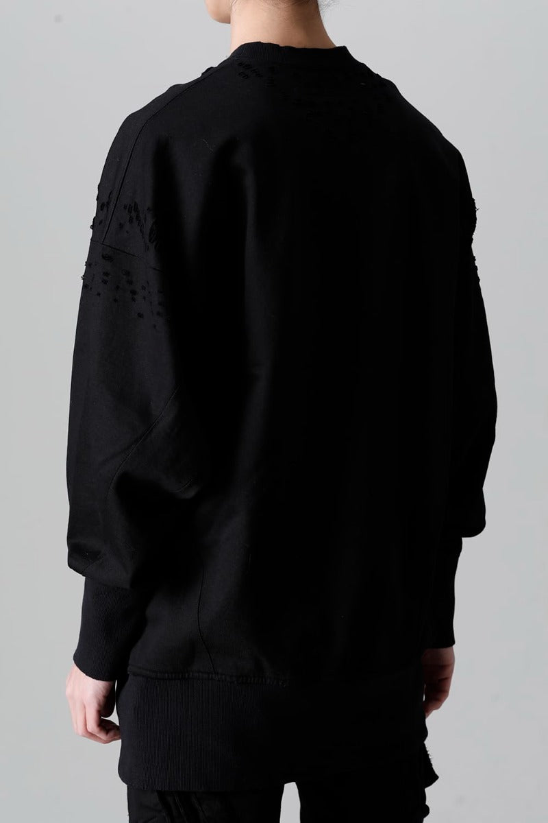 Cotton Sweat Damaged Pullover Black