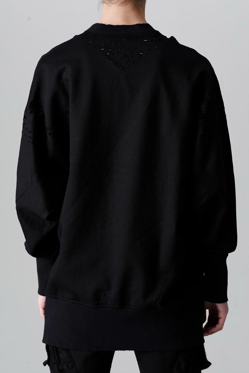 Cotton Sweat Damaged Pullover Black