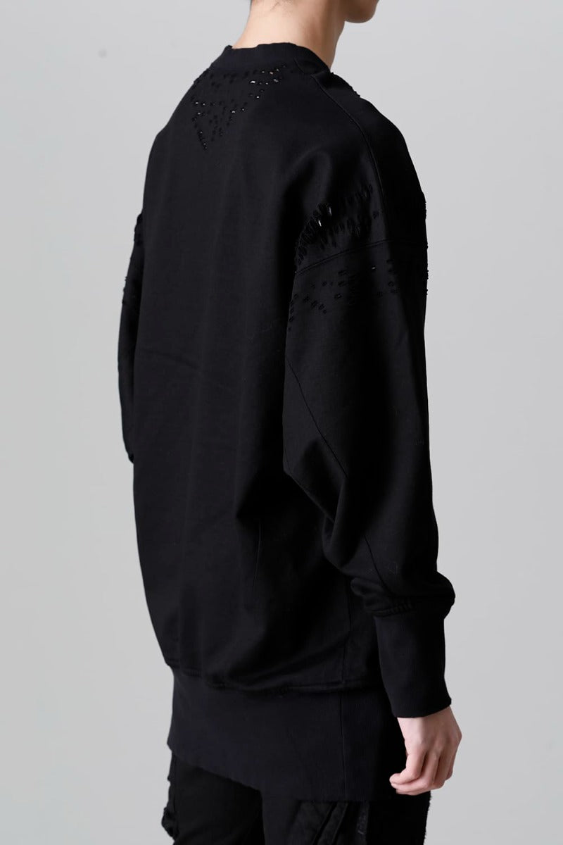 Cotton Sweat Damaged Pullover Black