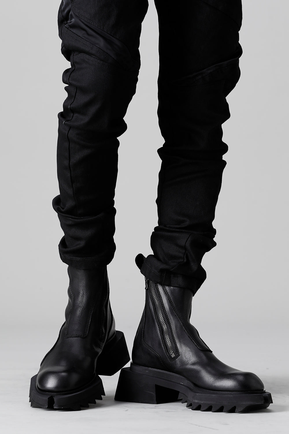 Cow Leather Side Zip Up Boots