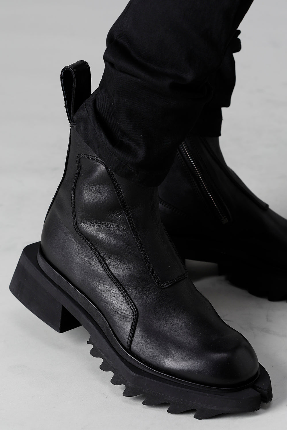 Cow Leather Side Zip Up Boots