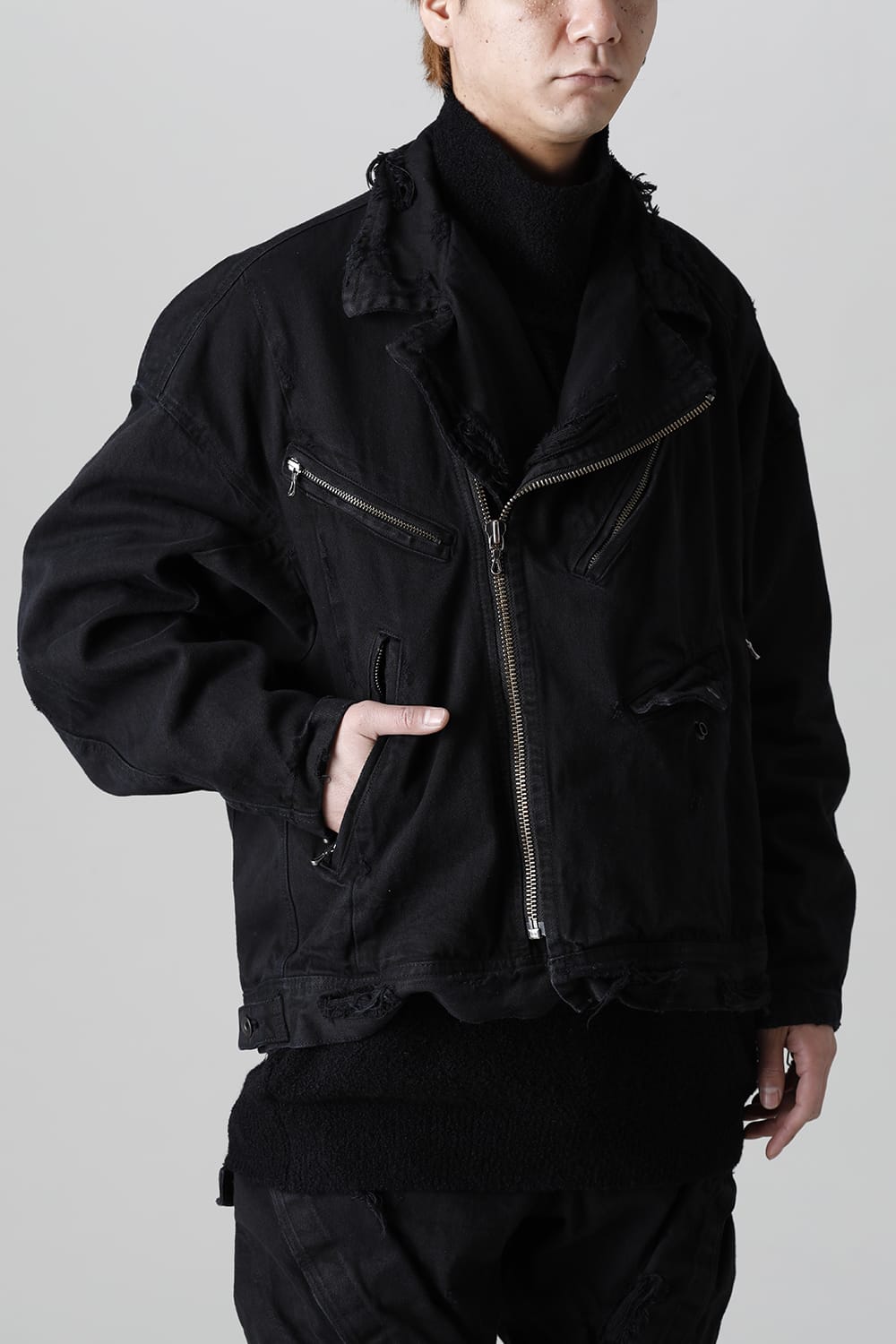 Damaged Biker Denimjacket Black