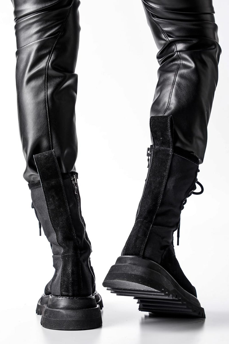 Cow Velor Lace Up Combat Boots