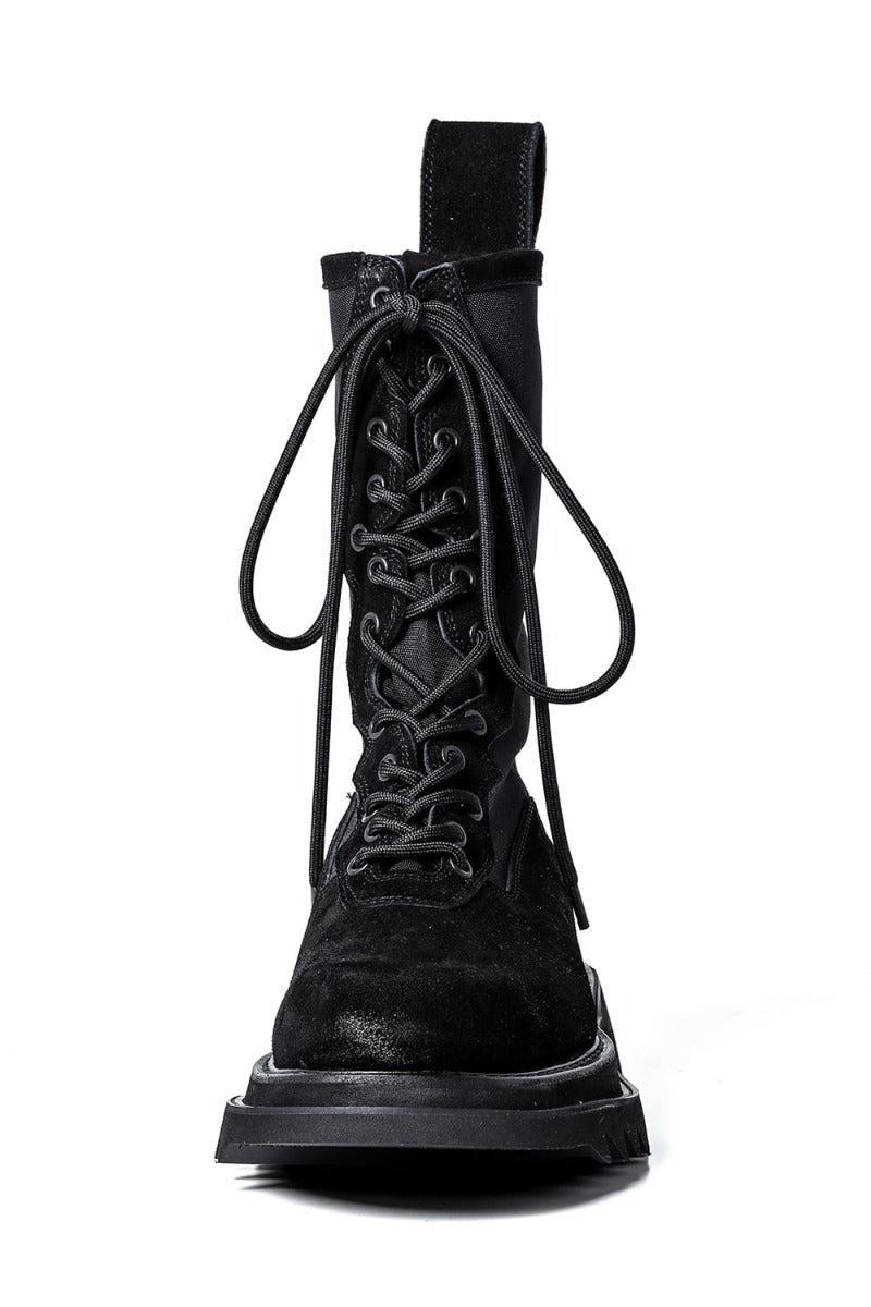 Cow Velor Lace Up Combat Boots