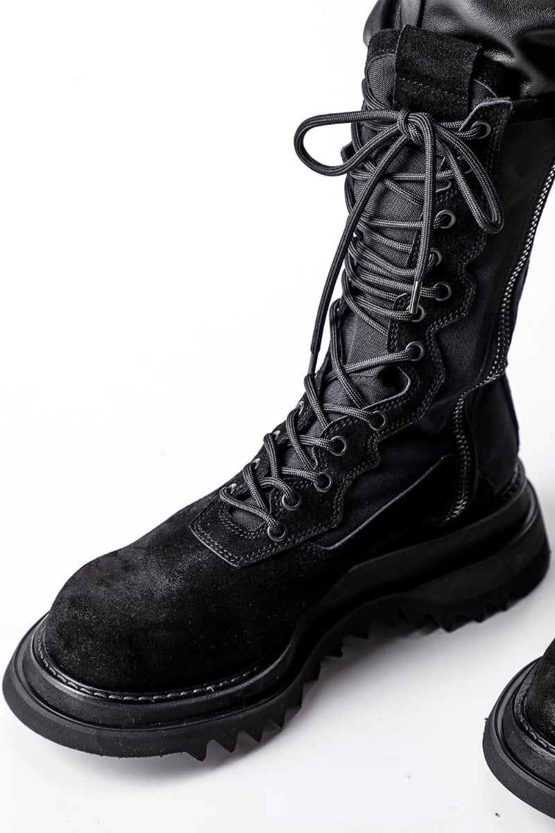 Cow Velor Lace Up Combat Boots