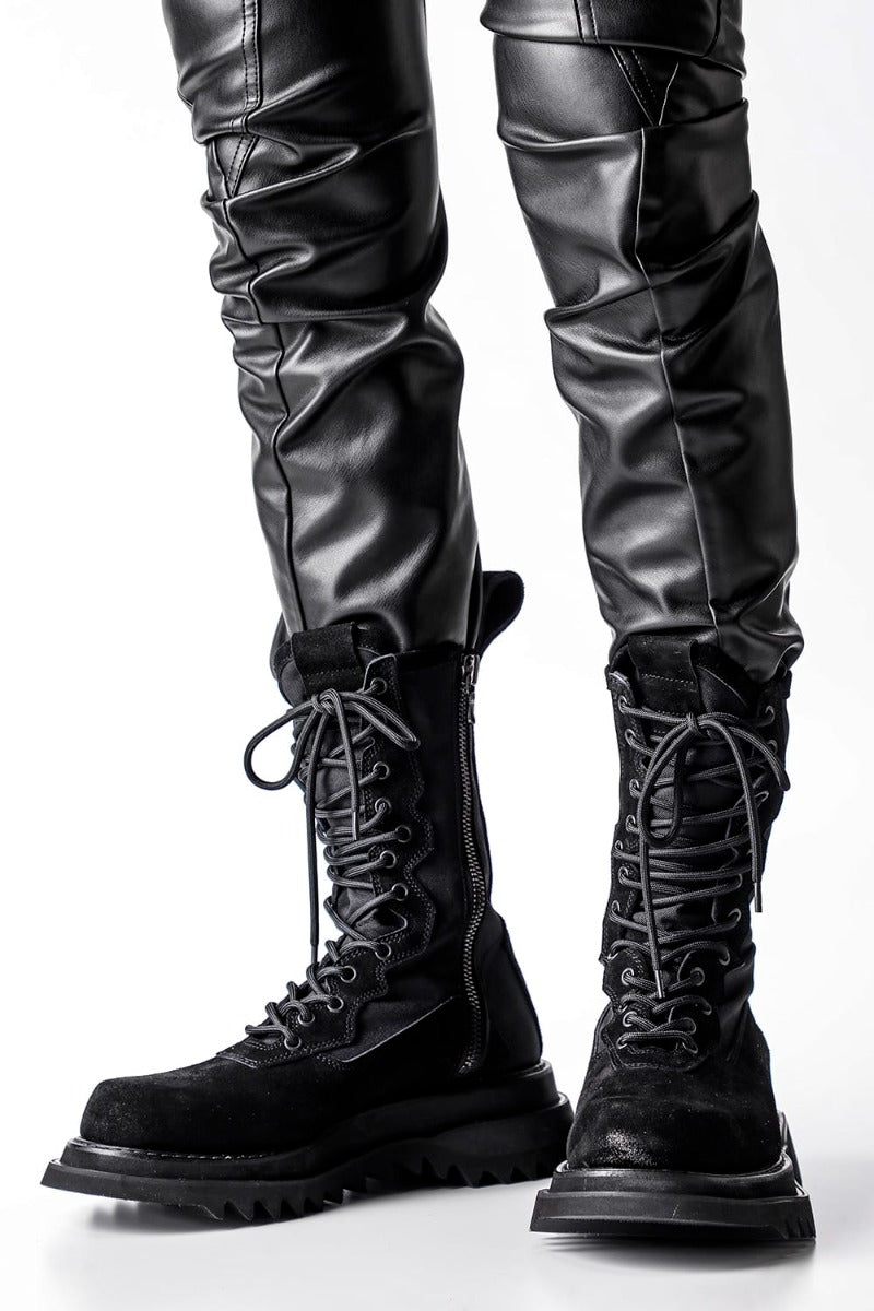 Cow Velor Lace Up Combat Boots