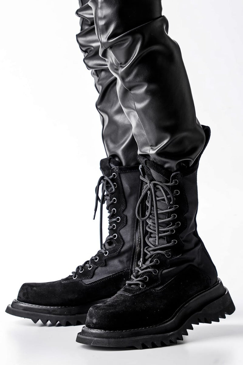 Cow Velor Lace Up Combat Boots