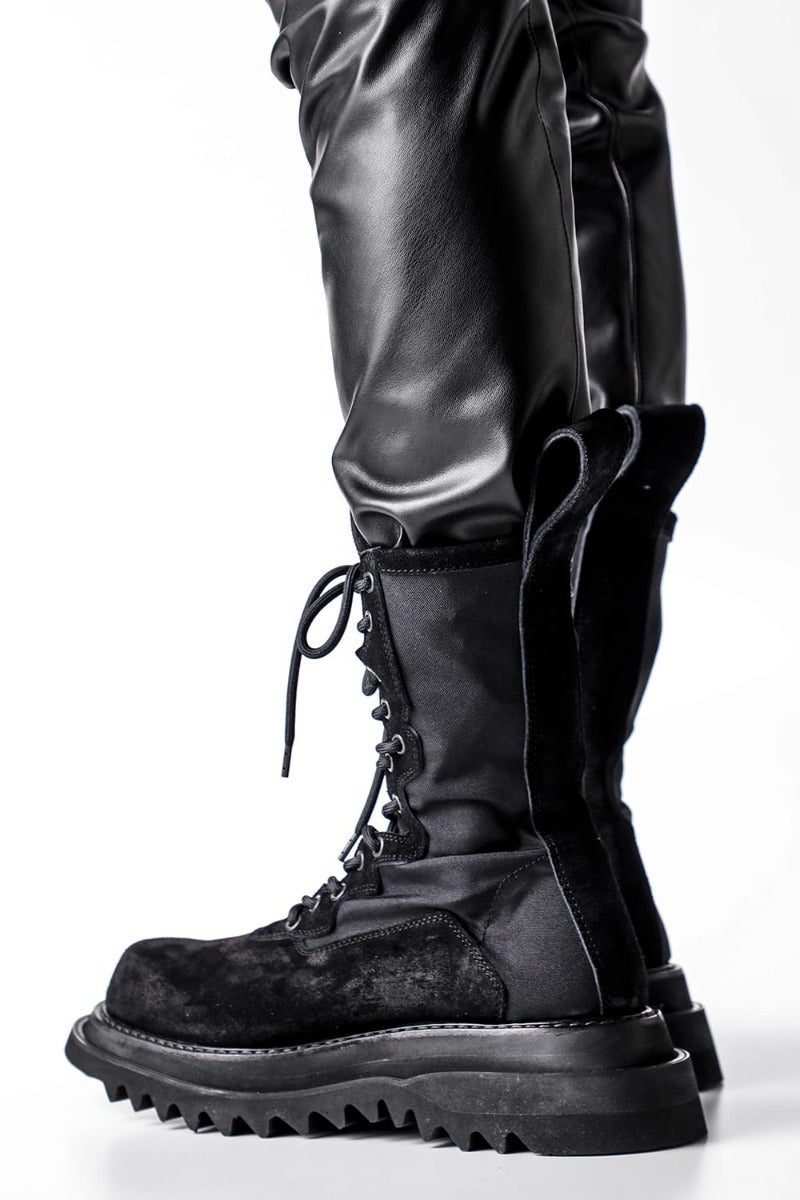 Cow Velor Lace Up Combat Boots