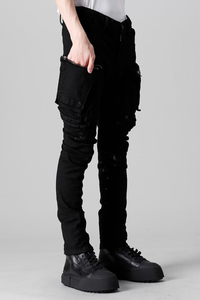 10.5oz Stretch Denim Damage Painted Cargo Skinny Denims