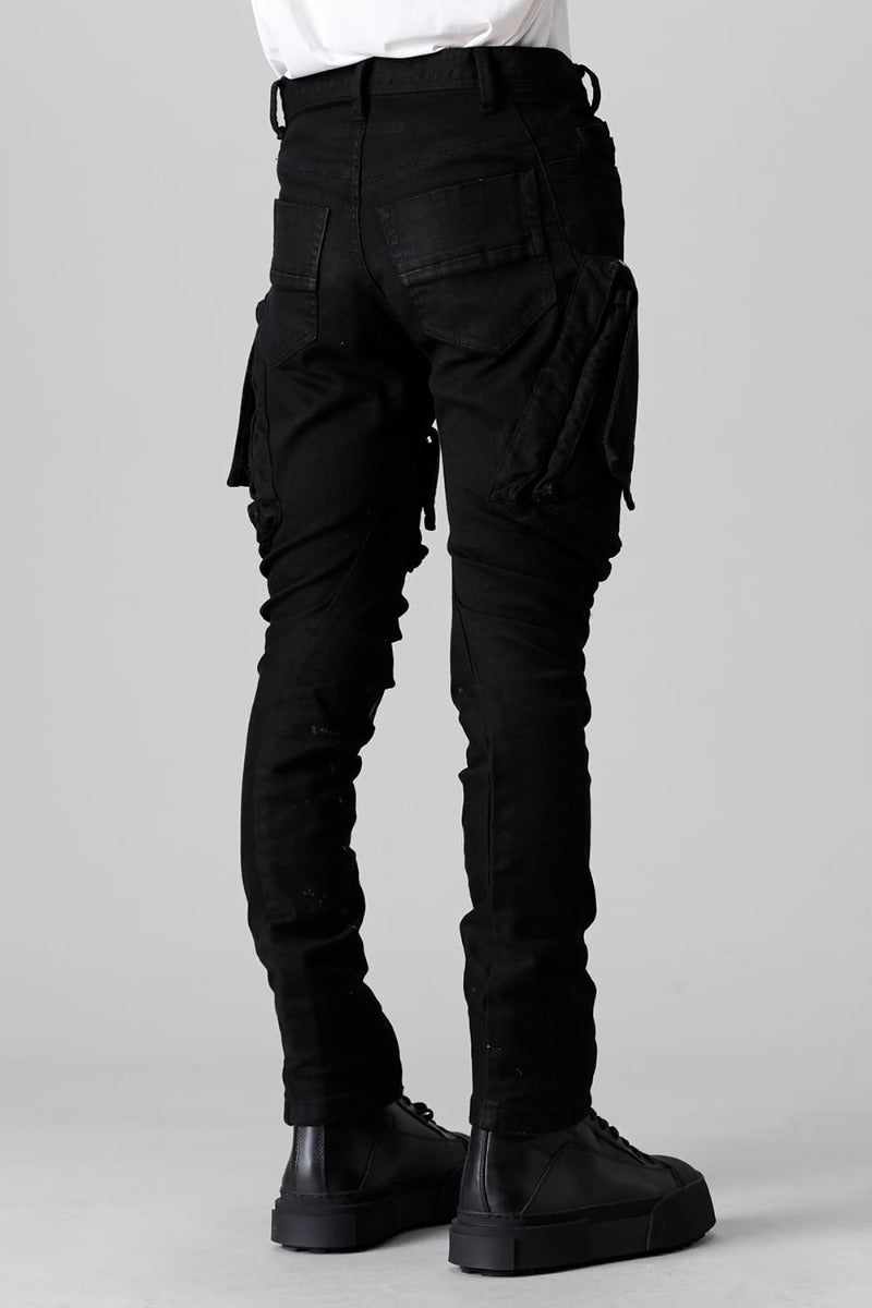 10.5oz Stretch Denim Damage Painted Cargo Skinny Denims