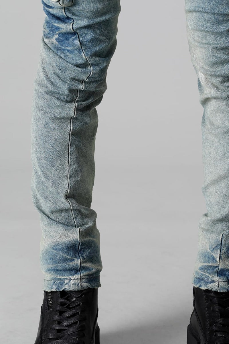 10.5oz Stretch Denim Damage Painted Cargo Skinny Denims Indigo