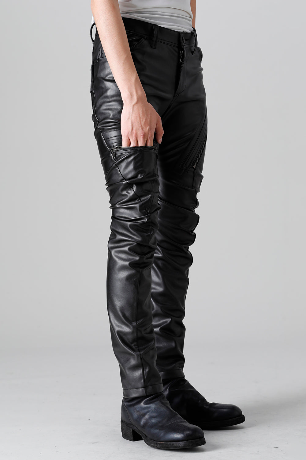 Synthetic Leather Pleather Indirect Pants