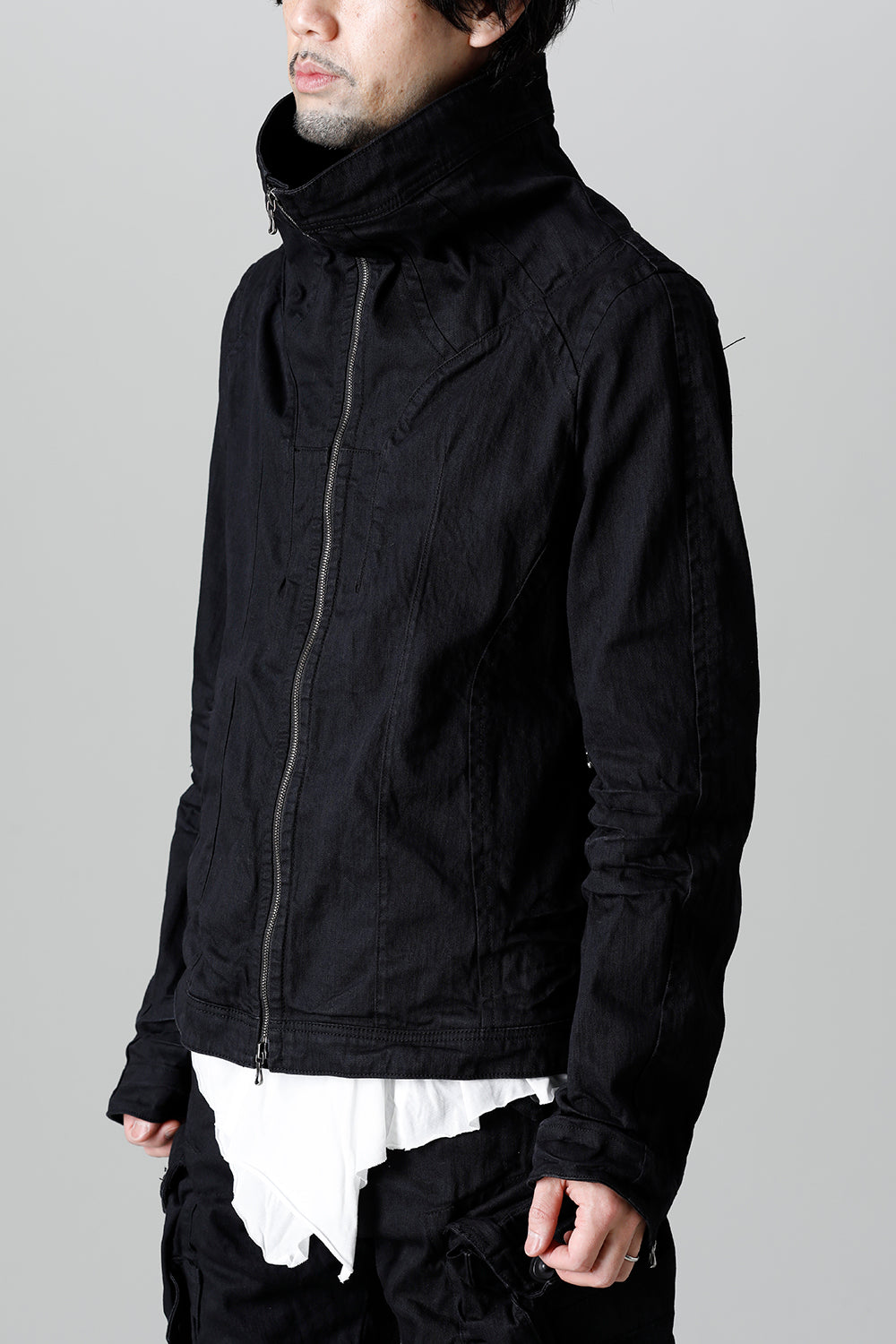 9oz Stretch Denim Front Zip Blouson Black