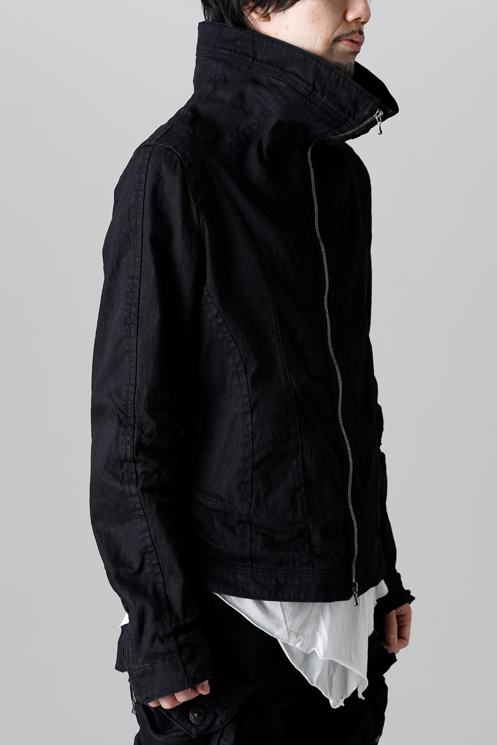 9oz Stretch Denim Front Zip Blouson Black