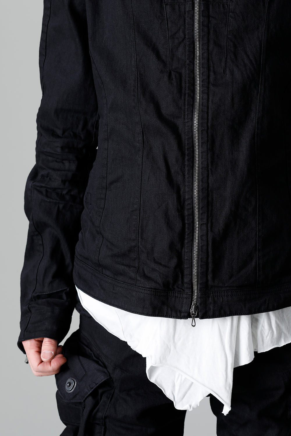 9oz Stretch Denim Front Zip Blouson Black