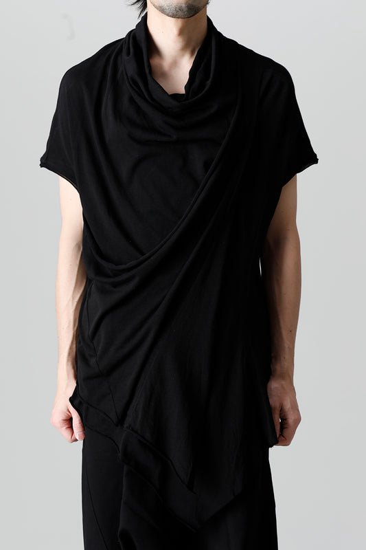 Cotton Cupro Jersey Drape Neck Cutsewn Black