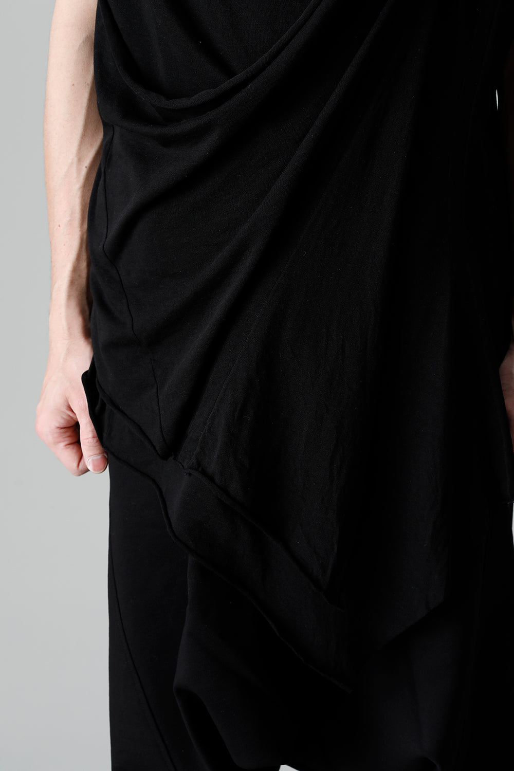 Cotton Cupro Jersey Drape Neck Cutsewn Black