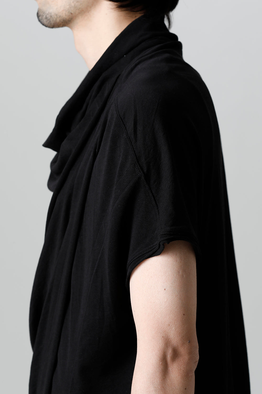 Cotton Cupro Jersey Drape Neck Cutsewn Black