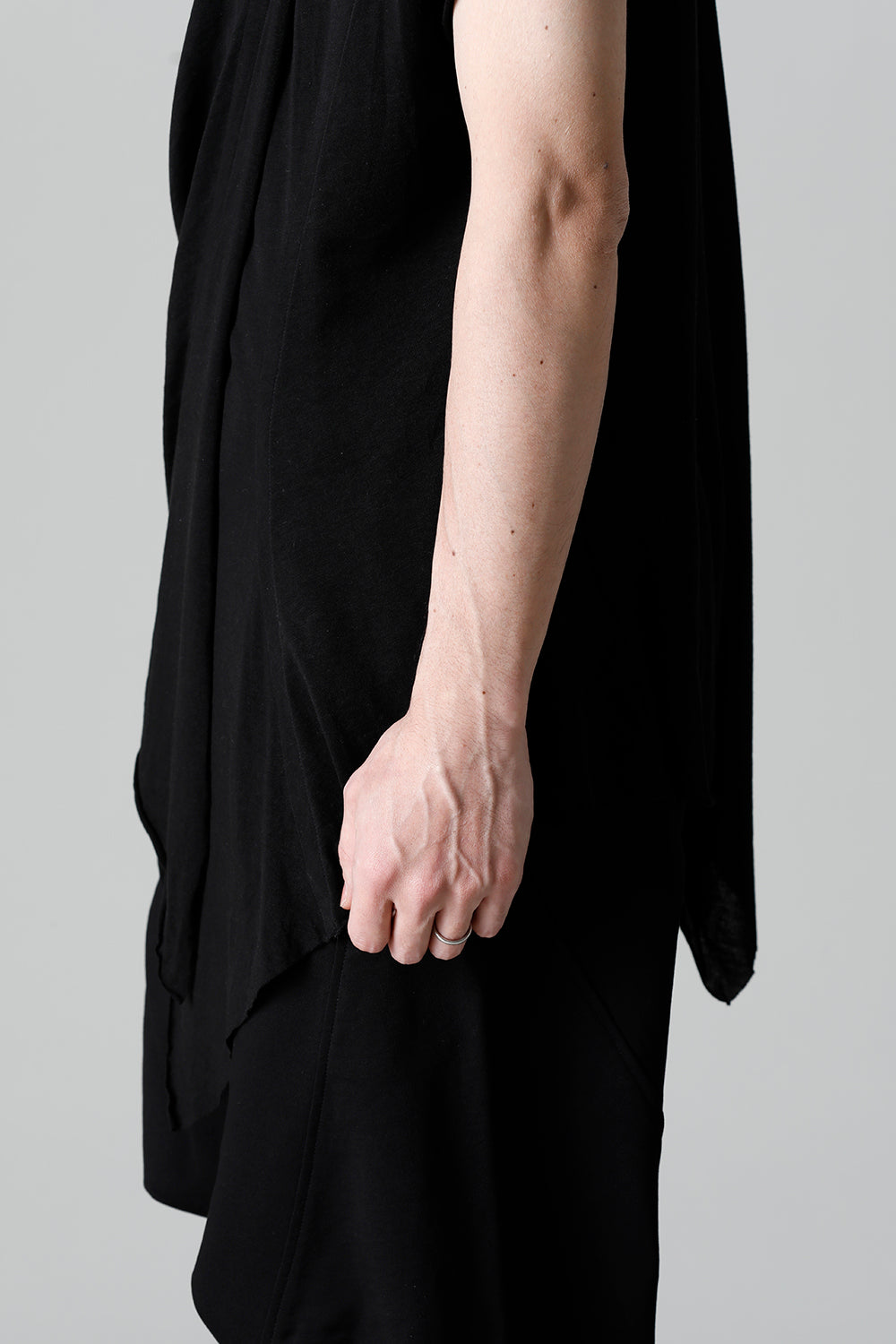 Cotton Cupro Jersey Drape Neck Cutsewn Black