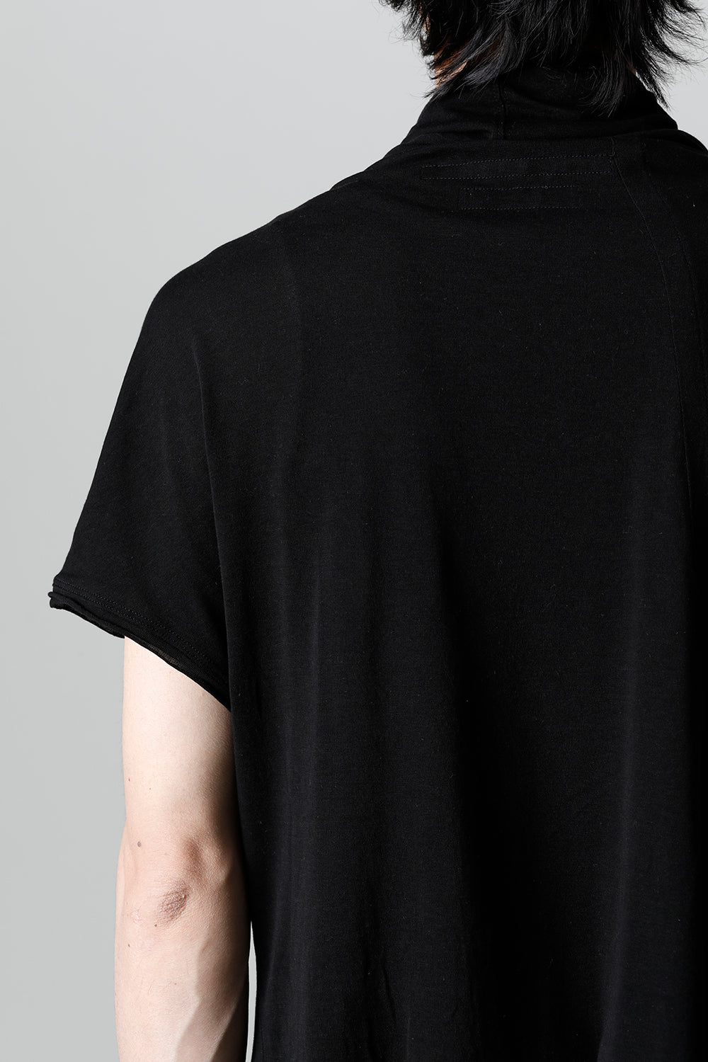 Cotton Cupro Jersey Drape Neck Cutsewn Black