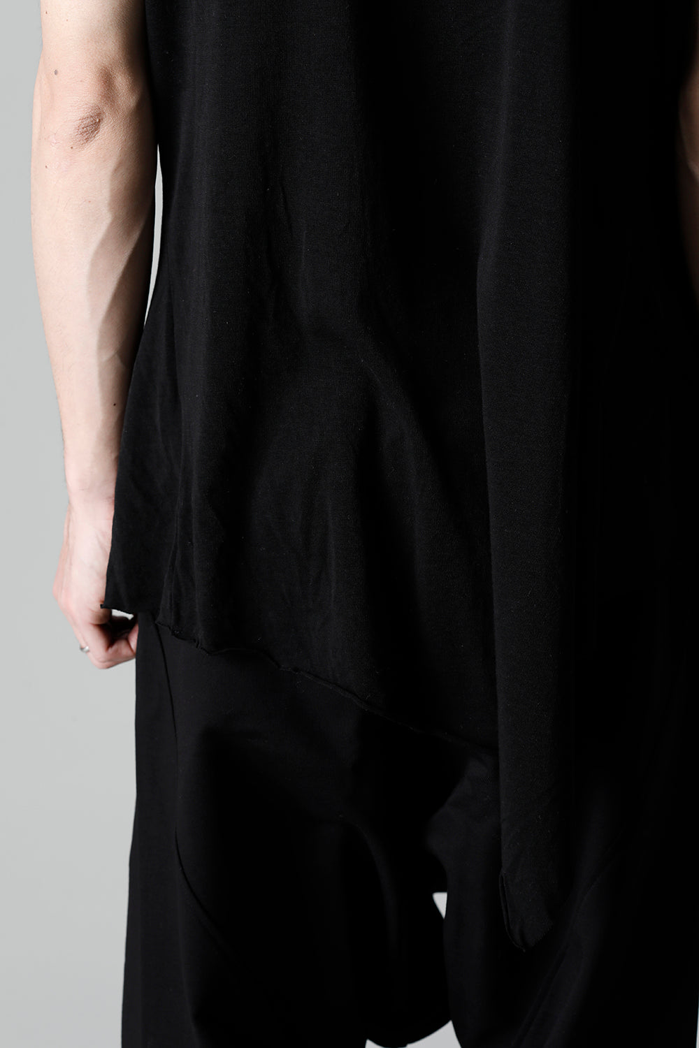 Cotton Cupro Jersey Drape Neck Cutsewn Black