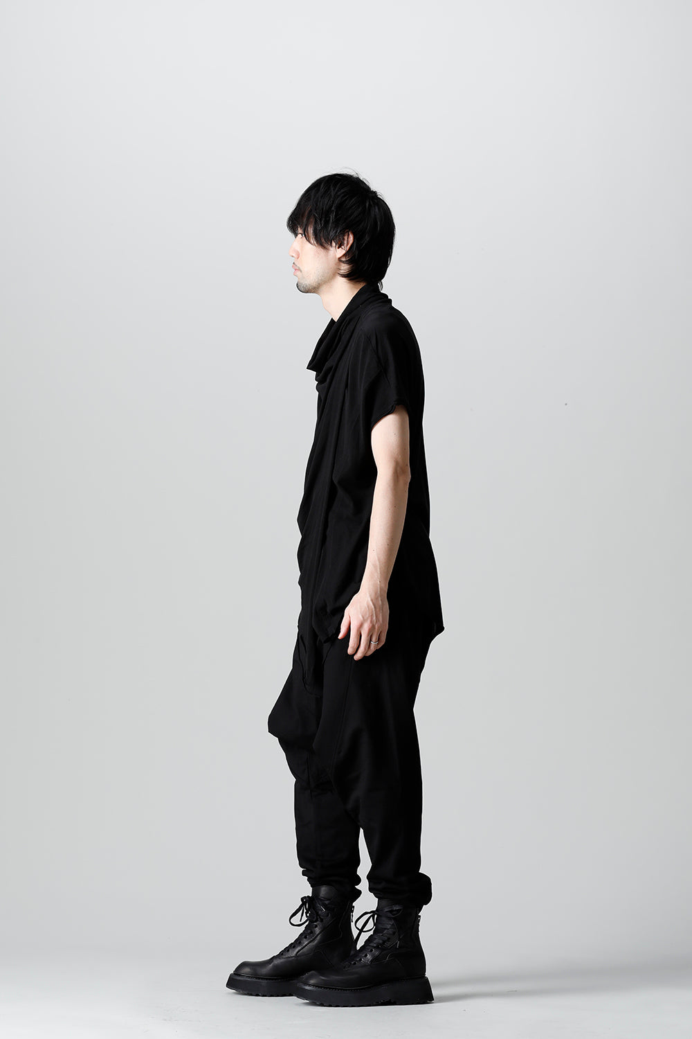 Cotton Cupro Jersey Drape Neck Cutsewn Black