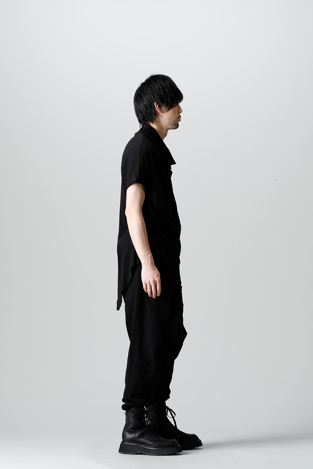 Cotton Cupro Jersey Drape Neck Cutsewn Black