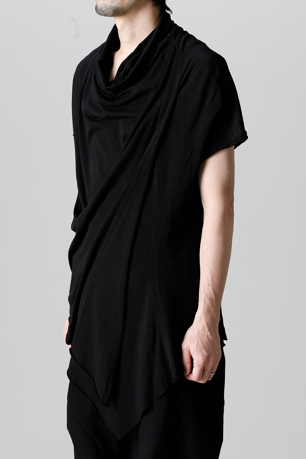 Cotton Cupro Jersey Drape Neck Cutsewn Black