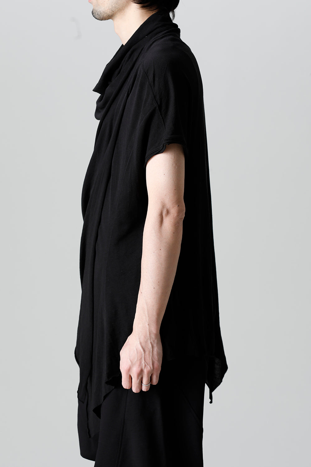 Cotton Cupro Jersey Drape Neck Cutsewn Black