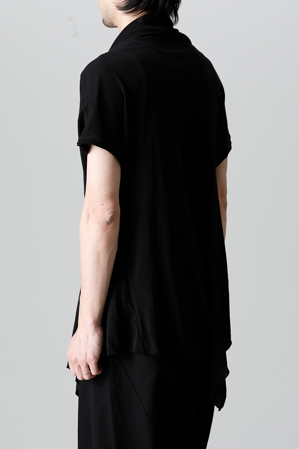 Cotton Cupro Jersey Drape Neck Cutsewn Black