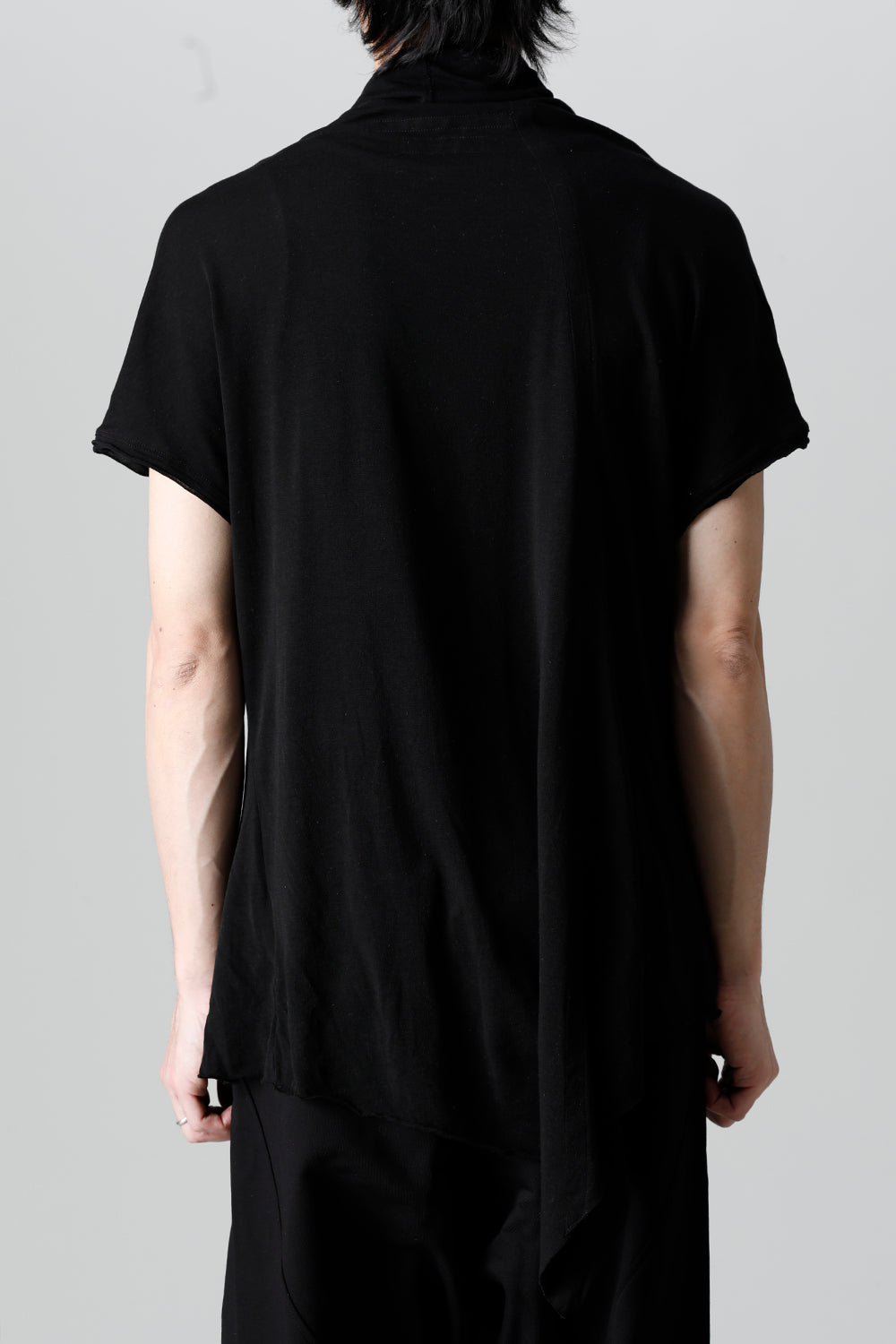 Cotton Cupro Jersey Drape Neck Cutsewn Black