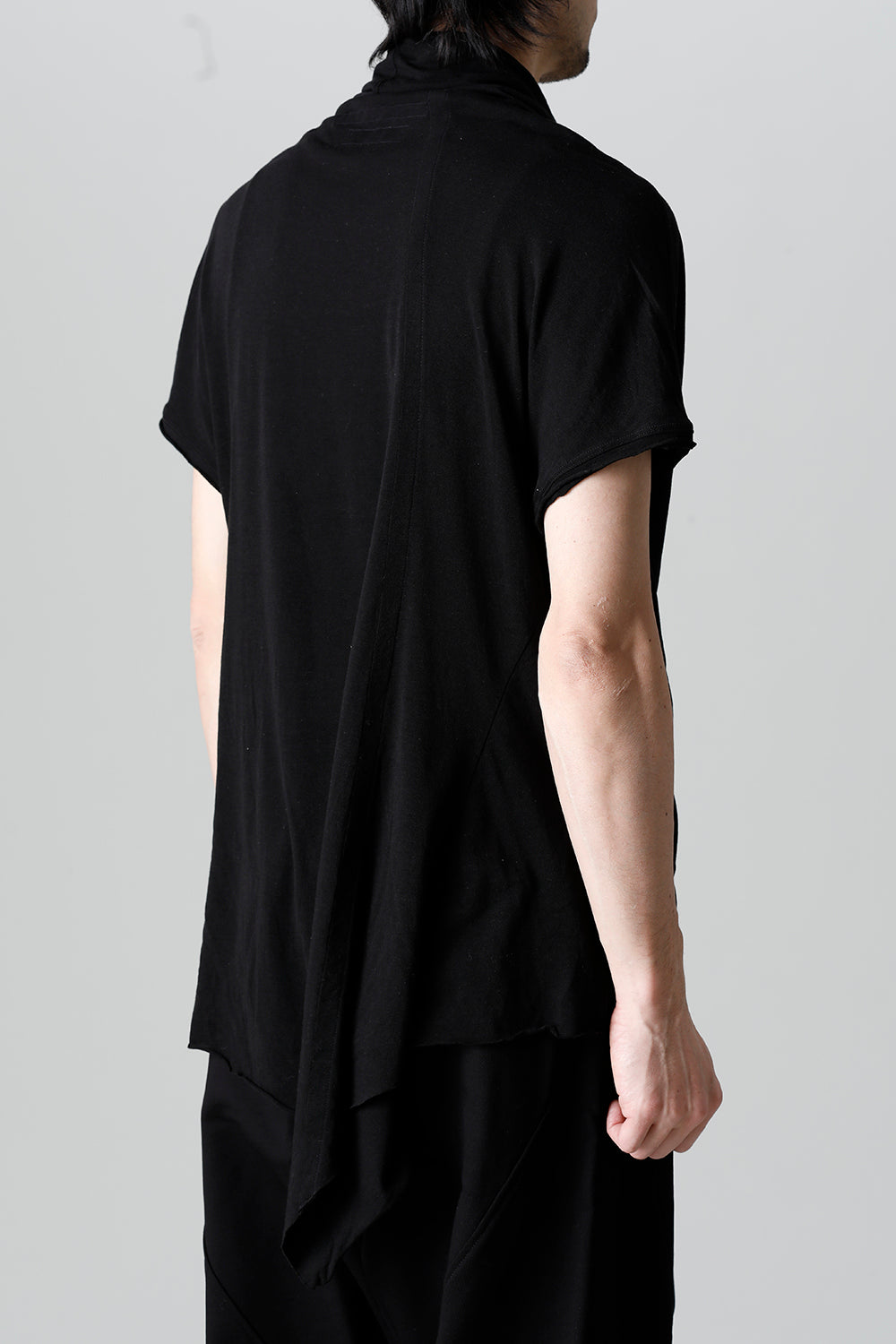 Cotton Cupro Jersey Drape Neck Cutsewn Black