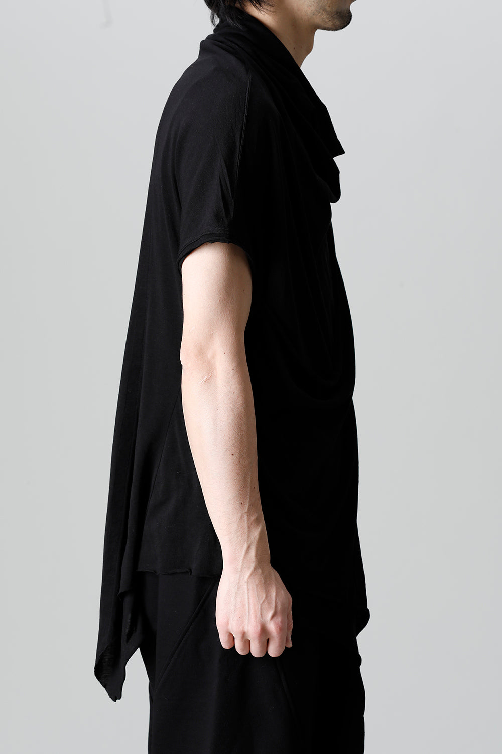 Cotton Cupro Jersey Drape Neck Cutsewn Black