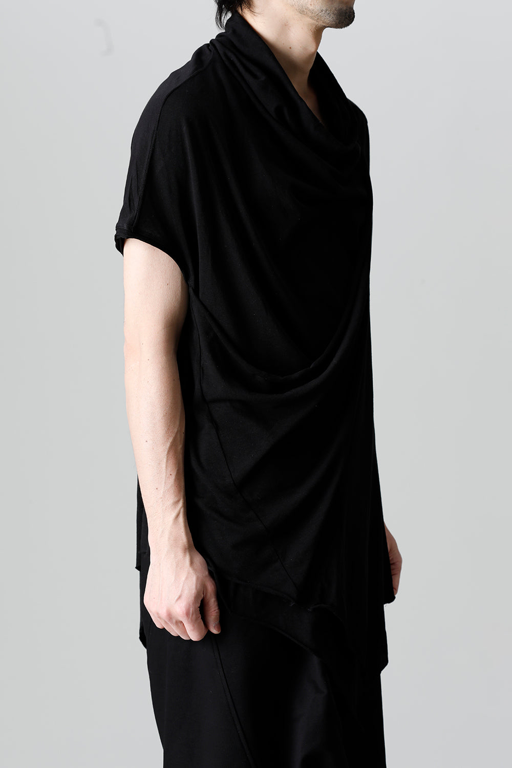 Cotton Cupro Jersey Drape Neck Cutsewn Black