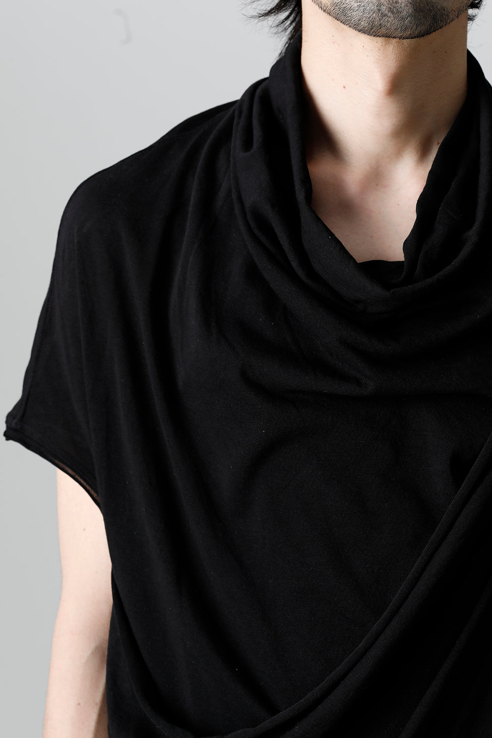 Cotton Cupro Jersey Drape Neck Cutsewn Black