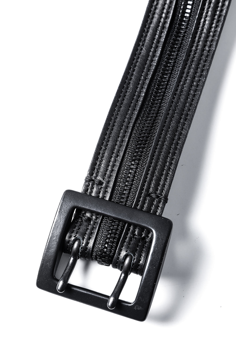 Cow Leather Zipper Belt Black