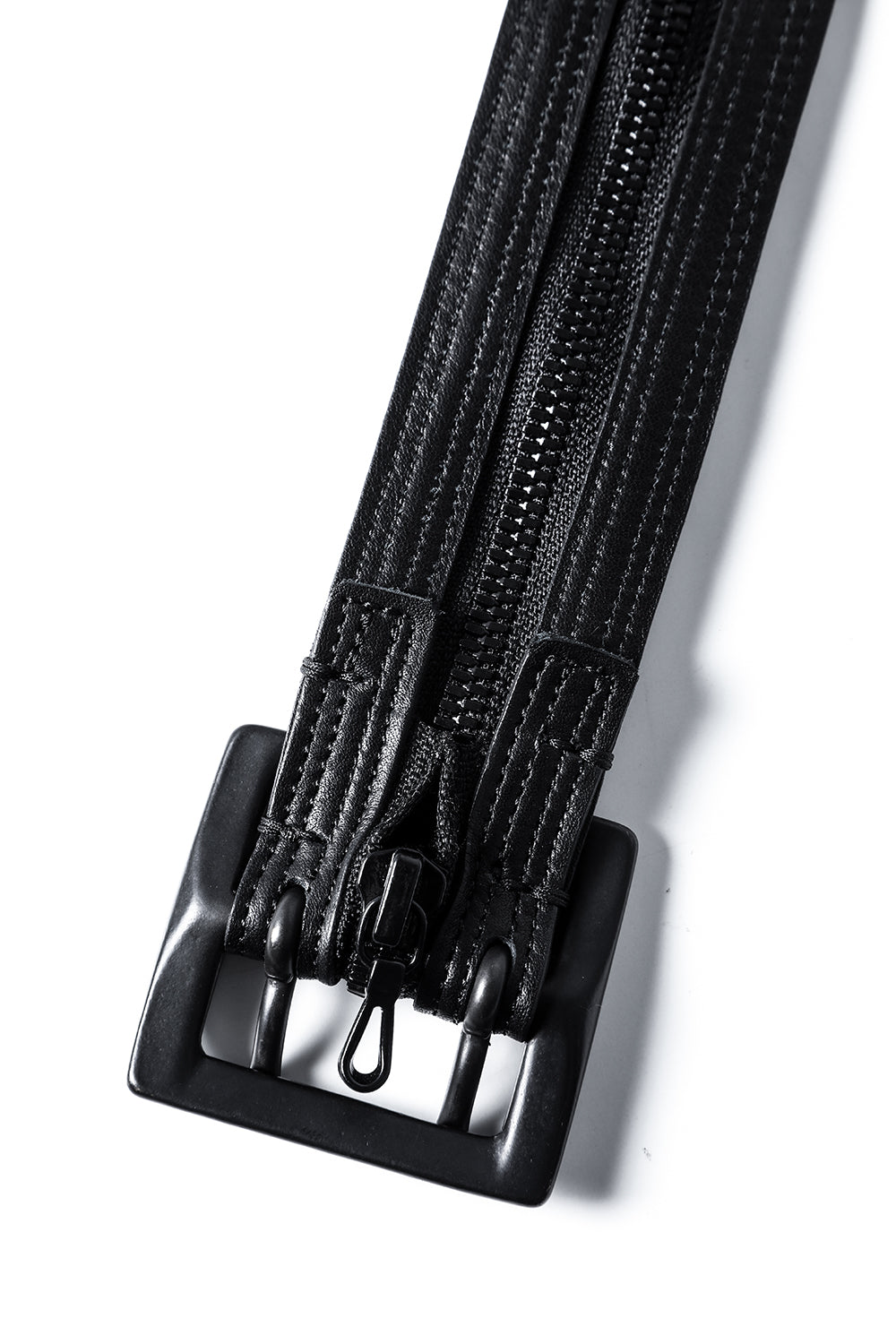 Cow Leather Zipper Belt Black