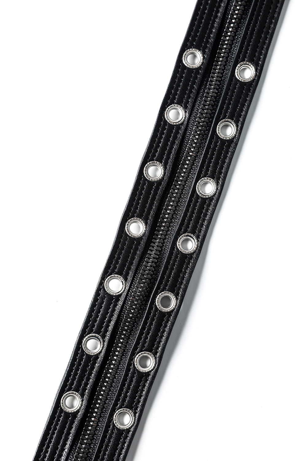 Cow Leather Zipper Belt Black × Silver