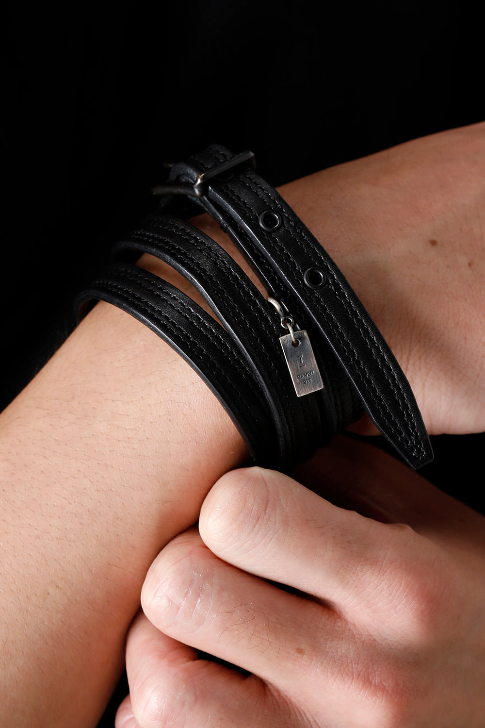 Cow Leather Belt Bracelet Black