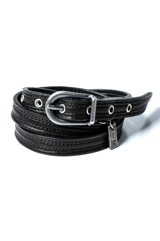 Cow Leather Belt Bracelet Black × Silver