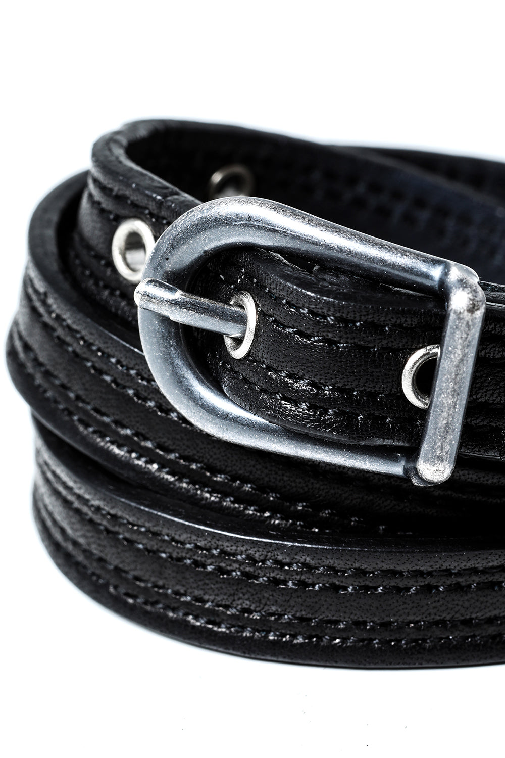 Cow Leather Belt Bracelet Black × Silver