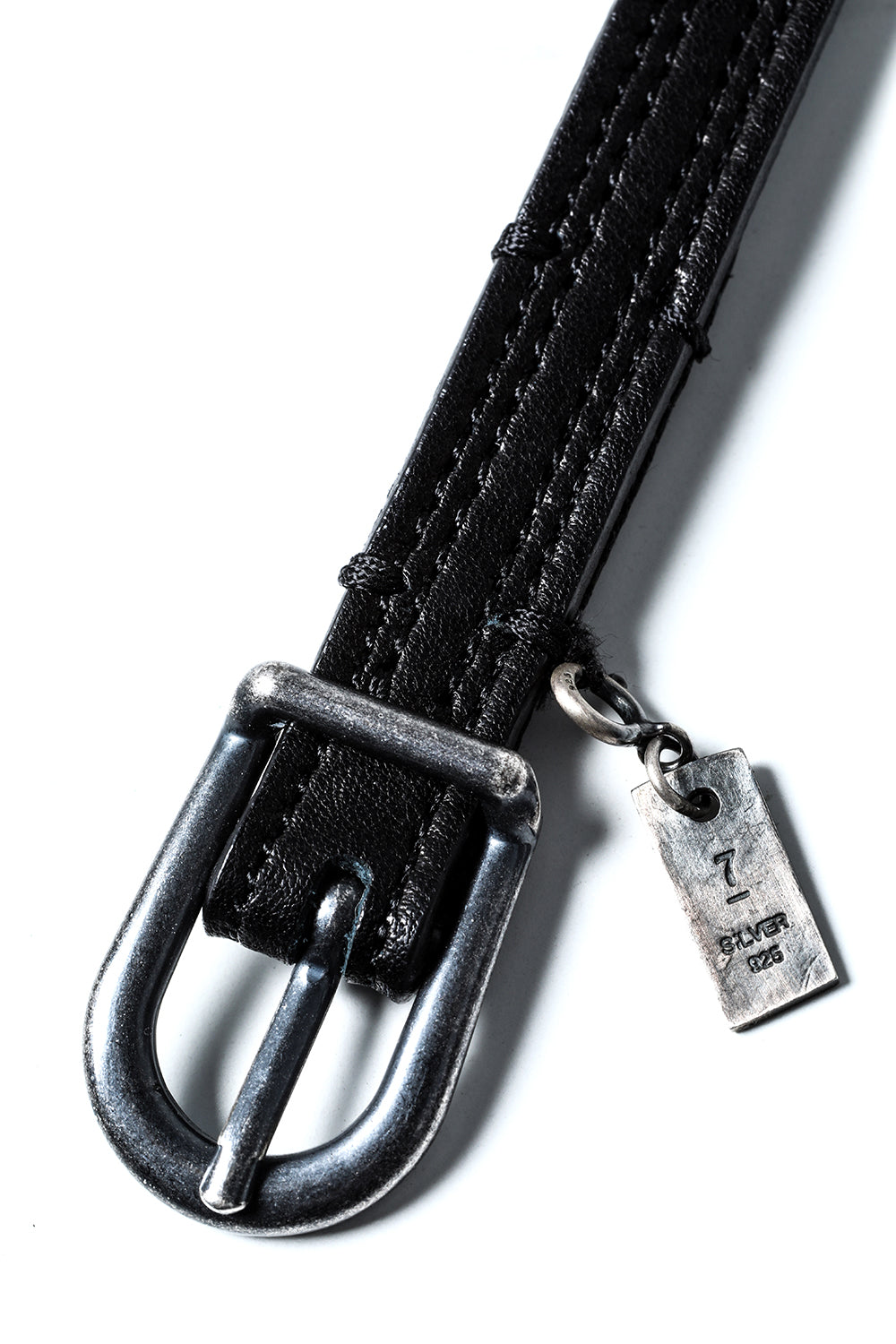 Cow Leather Belt Bracelet Black × Silver