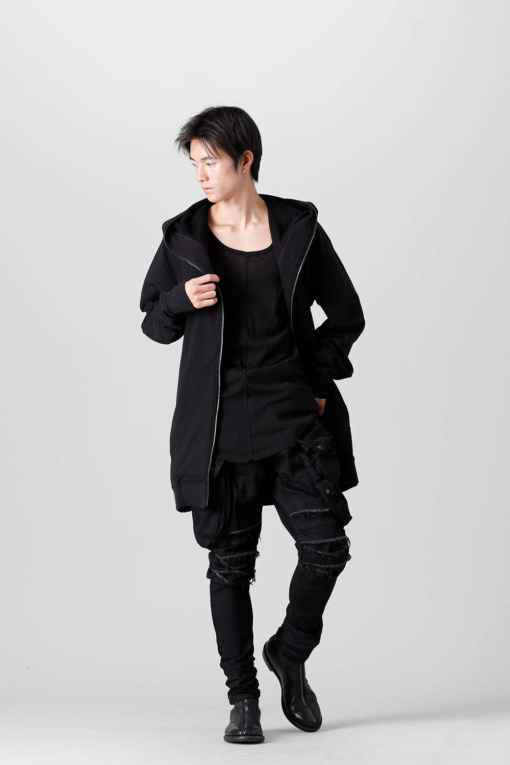 Front Zip Sweat Hoodie Black