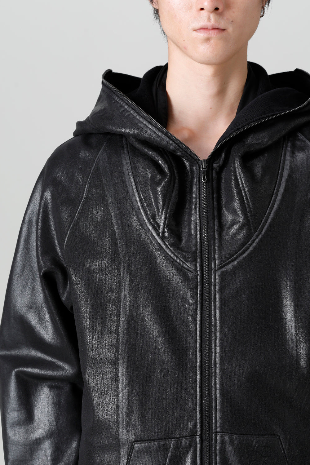 Front Zip Coating Sweat Hoodie