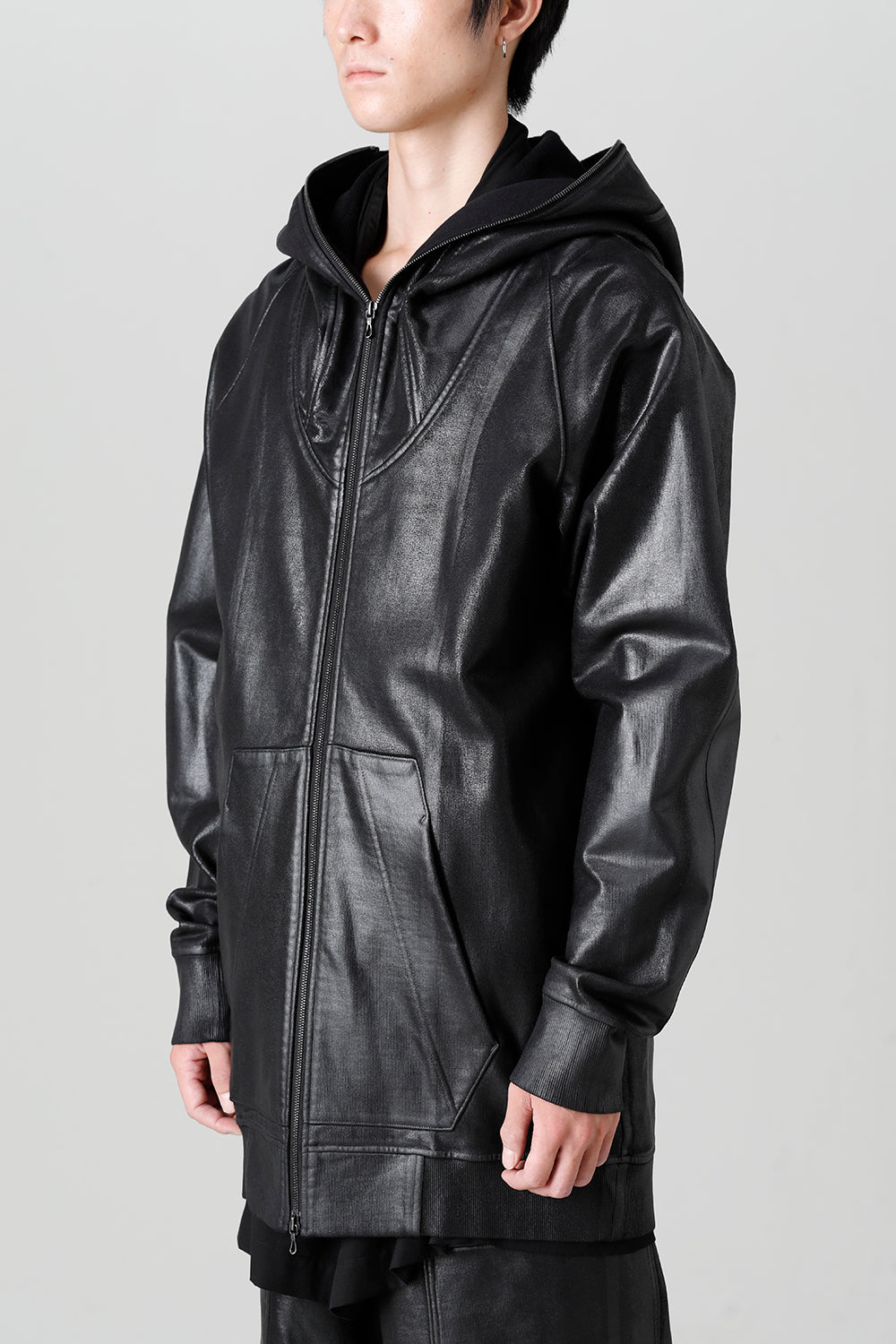 Front Zip Coating Sweat Hoodie